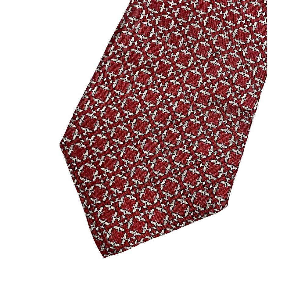 DUNHILL Italian 100% Silk Geo Pattern Neck Tie Maroon and White Made in Italy